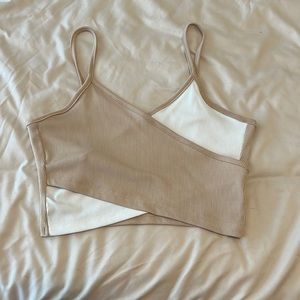 Tan/white crop tank top